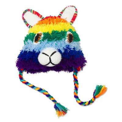Alternate image for Hand-Crocheted Rainbow Llama Hat Crafted in Peru Rainbow Llama