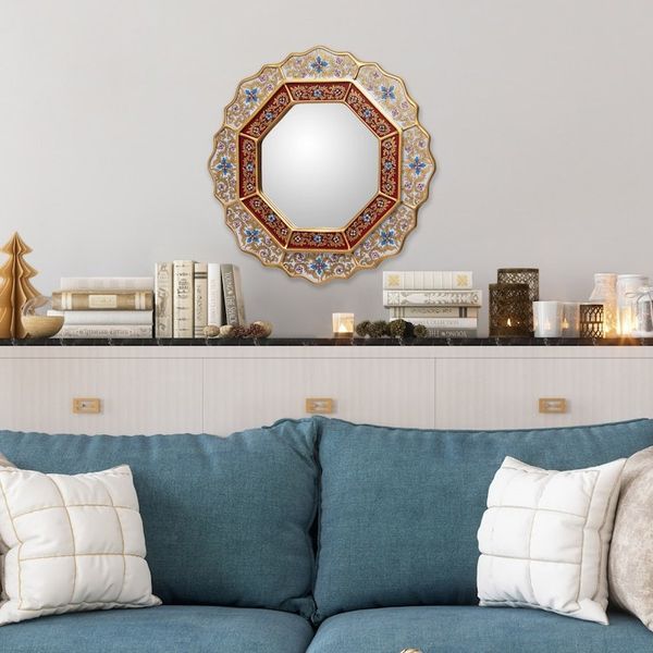 Alternate image for Reverse Painted Glass Wood Mirror from Peru White Star