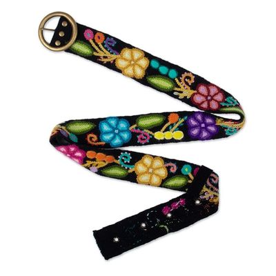 Alternate image for Colorful Hand-Woven  Hand-Embroidered Floral Wool Belt Andean Bouquet