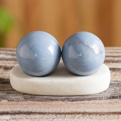 Alternate image for Unique Peace and Calm Angelite Spheres from Peru Pair Celestial Peace