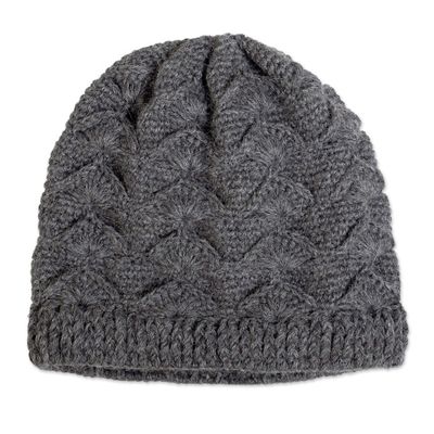 Alternate image for Cable Knit Grey 100 Alpaca Hat from Peru Grey Scallops