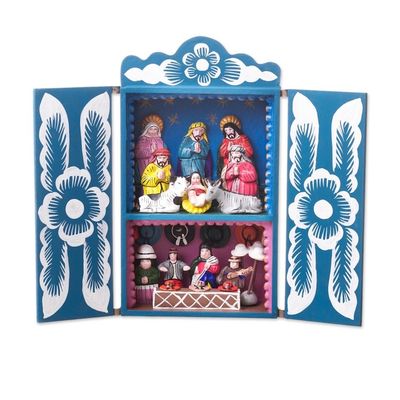 Alternate image for Handcrafted Christian Theme Christmas Retablo Diorama Blue Andean Christmas