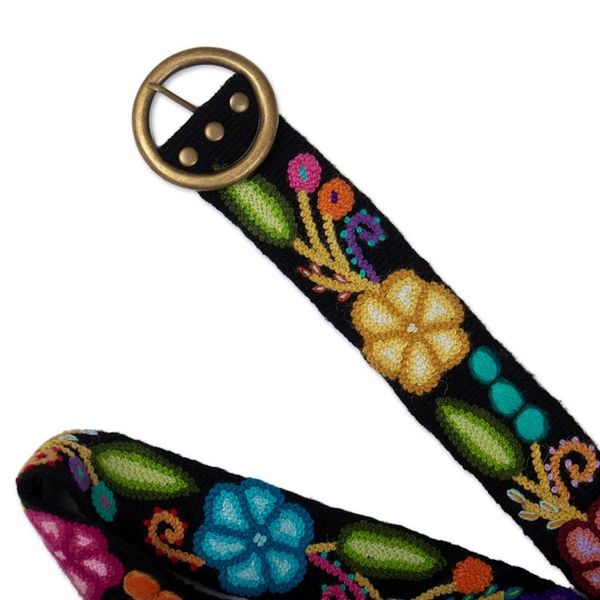 Alternate image for Colorful Hand-Woven  Hand-Embroidered Floral Wool Belt Andean Bouquet