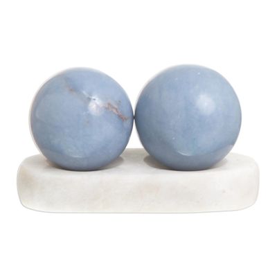 Alternate image for Unique Peace and Calm Angelite Spheres from Peru Pair Celestial Peace