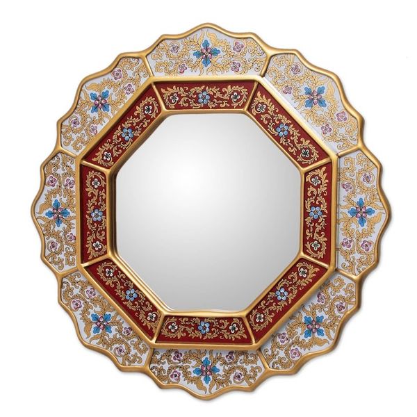 Alternate image for Reverse Painted Glass Wood Mirror from Peru White Star
