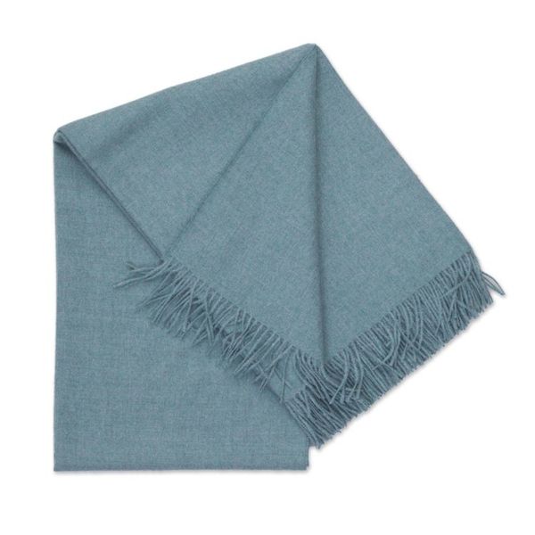 Alternate image for 100 Baby Alpaca Throw Blanket in Solid Aqua from Peru Blissful Dream in Aqua