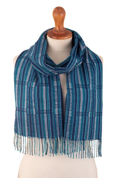 Alternate image for Blue Striped Baby Alpaca Scarf Huancayo Legacy
