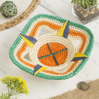 Alternate image for Handwoven Chambira Tree Fiber Decorative Basket from Peru Jungle Compass