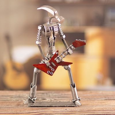 Alternate image for Eco-Friendly Recycled Metal Rock Guitarist Sculpture Rocko the Hammer