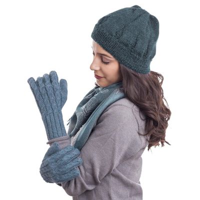 Alternate image for 100 Alpaca Knit Gloves in Light Azure from Peru Winter Delight in Light Azure