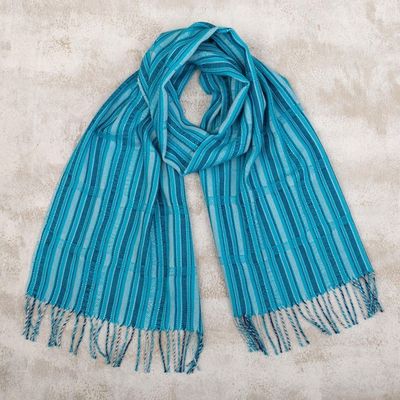 Alternate image for Handloomed Blue Striped Scarf Cerulean Stripes