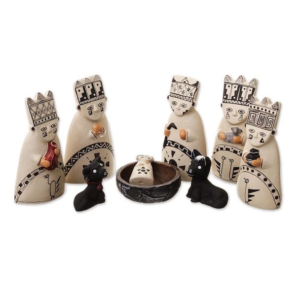Alternate image for Christmas Ceramic Nativity Scene from Peru Born to the Amazons