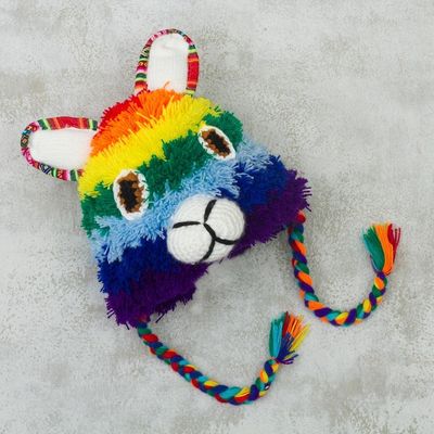 Alternate image for Hand-Crocheted Rainbow Llama Hat Crafted in Peru Rainbow Llama
