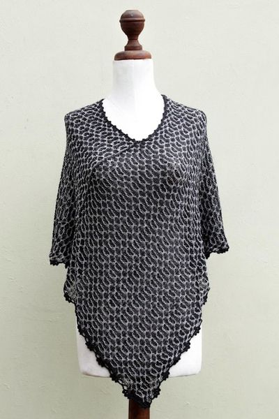 Alternate image for Black White Alpaca Blend Poncho from Peru Black Huancayo