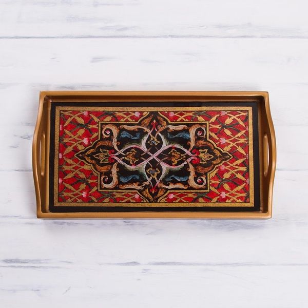 Alternate image for Floral Motif Reverse Painted Glass Tray from Peru Floral Connection