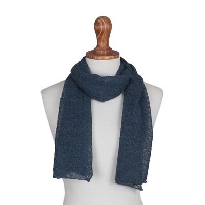 Alternate image for Textured 100 Baby Alpaca Wrap Scarf in Teal from Peru Teal Gossamer