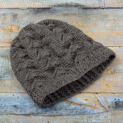 Alternate image for Cable Knit Grey 100 Alpaca Hat from Peru Grey Scallops