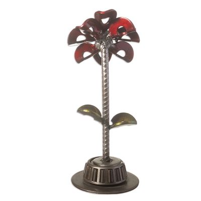 Alternate image for Recycled Metal Flower Sculpture with Red Petals Mechanical Flower