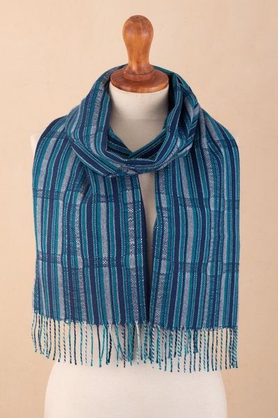 Alternate image for Blue Striped Baby Alpaca Scarf Huancayo Legacy