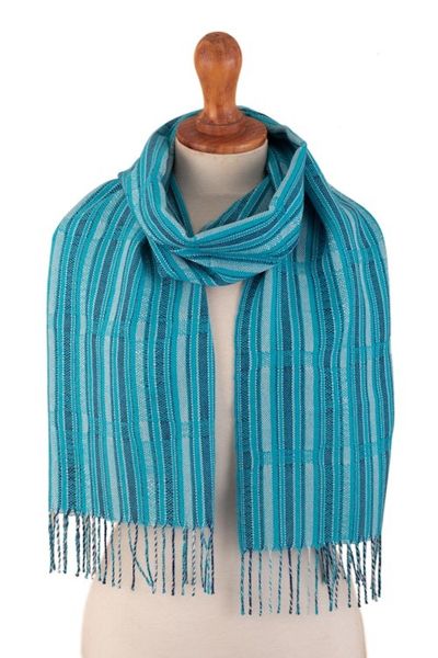 Alternate image for Handloomed Blue Striped Scarf Cerulean Stripes