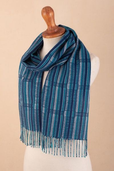 Alternate image for Blue Striped Baby Alpaca Scarf Huancayo Legacy