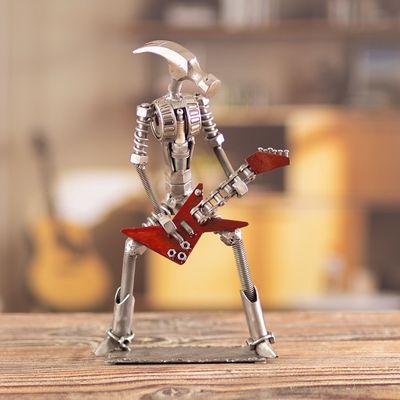 Alternate image for Eco-Friendly Recycled Metal Rock Guitarist Sculpture Rocko the Hammer