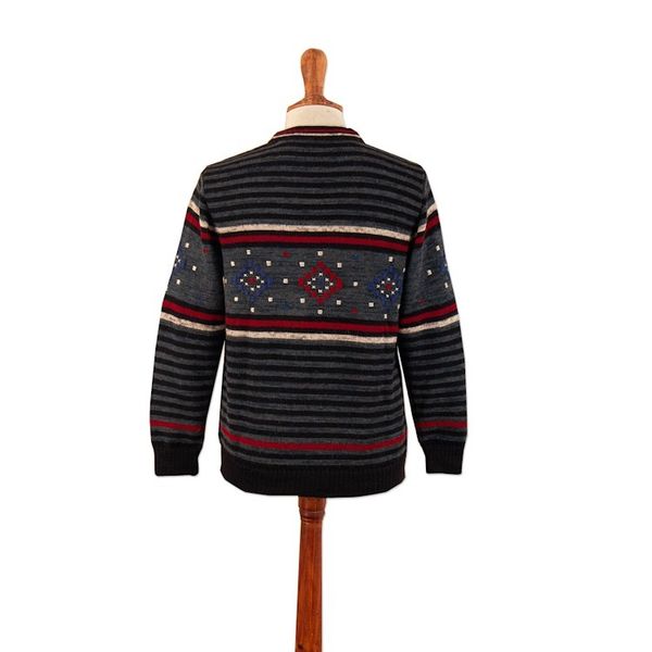 Alternate image for 100 Alpaca Mens Pullover with Hand-Embroidered Motifs Lines  Stitches