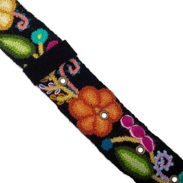 Alternate image for Colorful Hand-Woven  Hand-Embroidered Floral Wool Belt Andean Bouquet