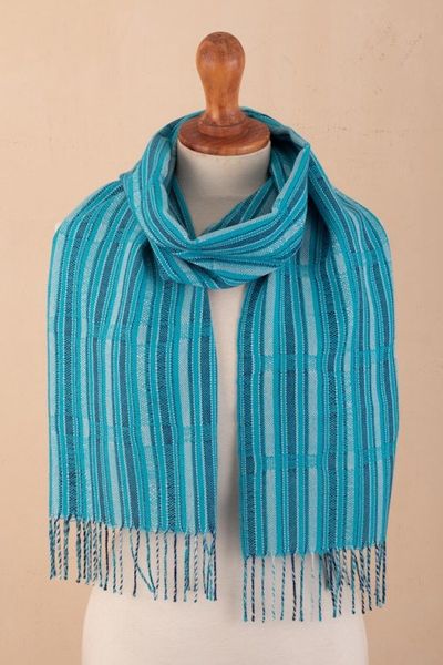 Alternate image for Handloomed Blue Striped Scarf Cerulean Stripes