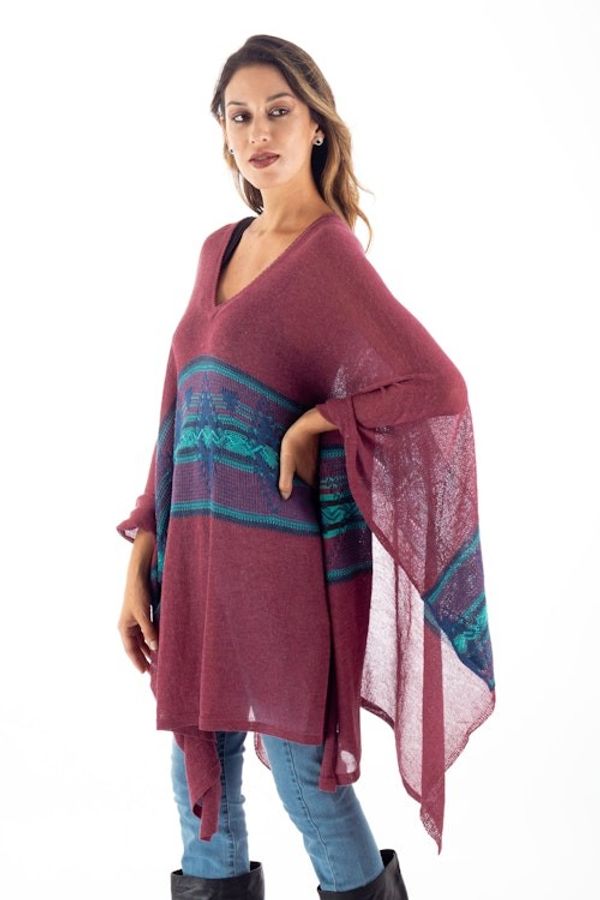 Alternate image for Cotton Blend Poncho in Cerise and Blue from Peru Andean Charm
