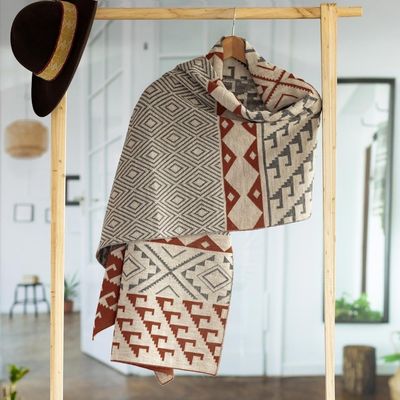 Alternate image for Alpaca Blend Geometric Shawl in Brick and Slate from Peru Geometric Andes