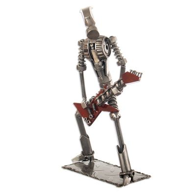 Alternate image for Eco-Friendly Recycled Metal Rock Guitarist Sculpture Rocko the Hammer
