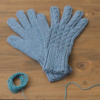 Alternate image for 100 Alpaca Knit Gloves in Light Azure from Peru Winter Delight in Light Azure