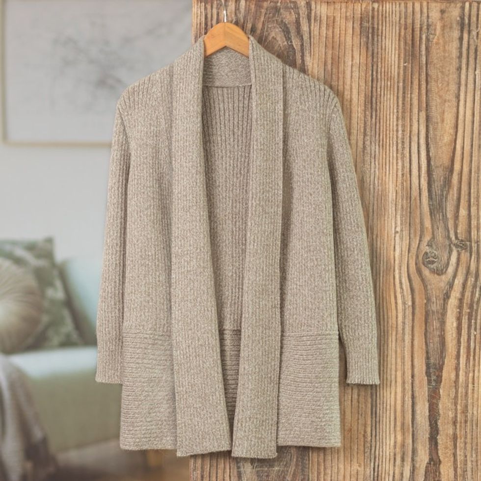 Taupe Alpaca Blend Cardigan Crafted in Peru 'Taupe Splendor'