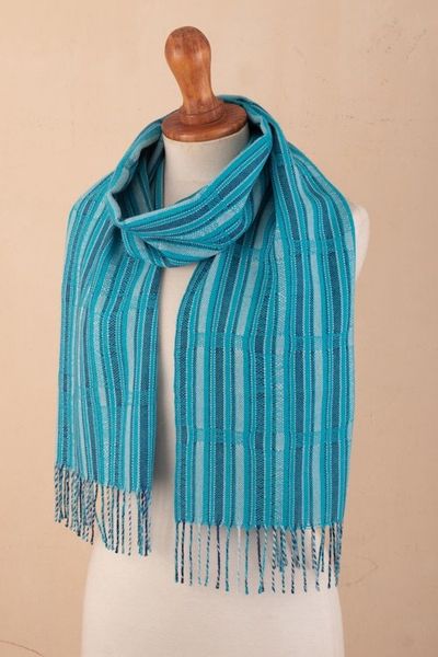 Alternate image for Handloomed Blue Striped Scarf Cerulean Stripes