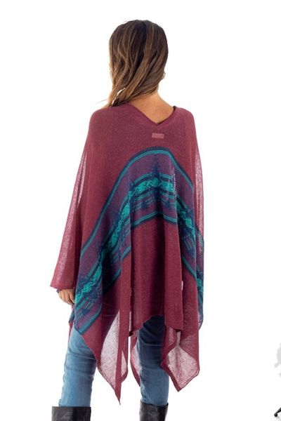 Alternate image for Cotton Blend Poncho in Cerise and Blue from Peru Andean Charm