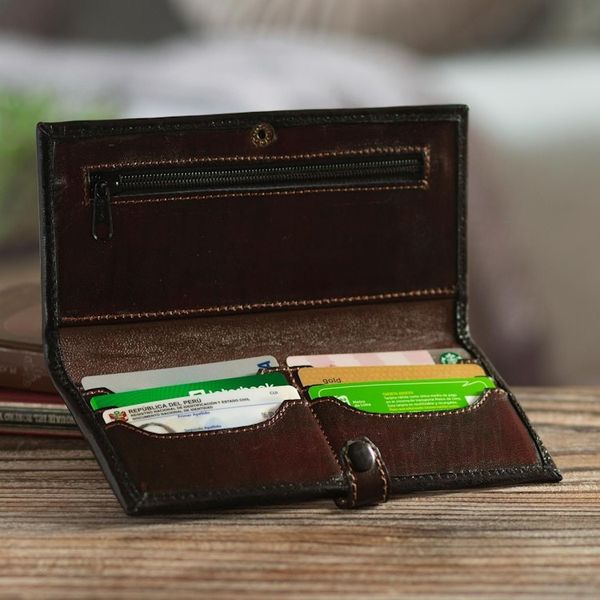 Alternate image for Brown Leather Wallet with Embossed Inca Sun Symbol from Peru Cusco Sun