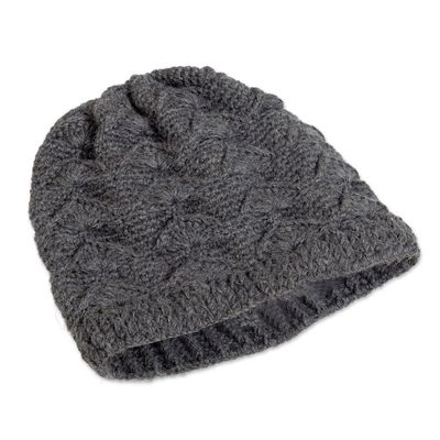 Alternate image for Cable Knit Grey 100 Alpaca Hat from Peru Grey Scallops