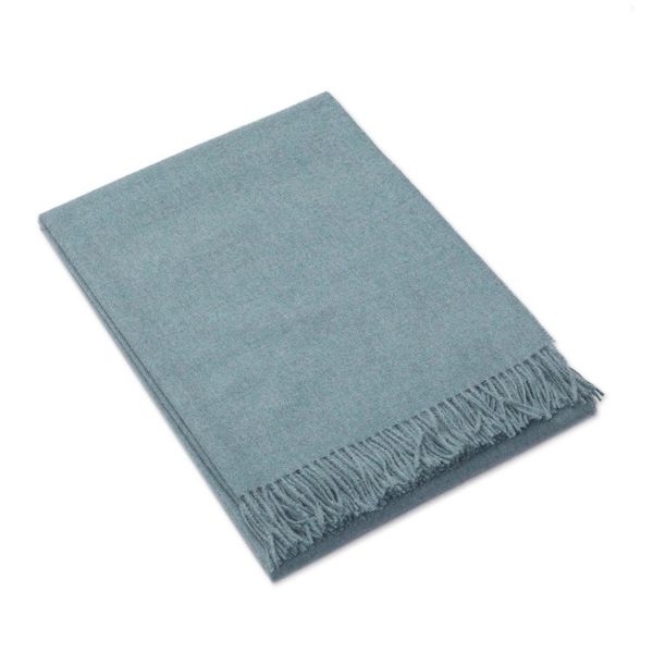 Alternate image for 100 Baby Alpaca Throw Blanket in Solid Aqua from Peru Blissful Dream in Aqua