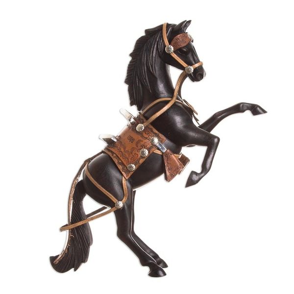 Alternate image for Cedar and Leather Horse Sculpture Carved by Hand Proud Horse