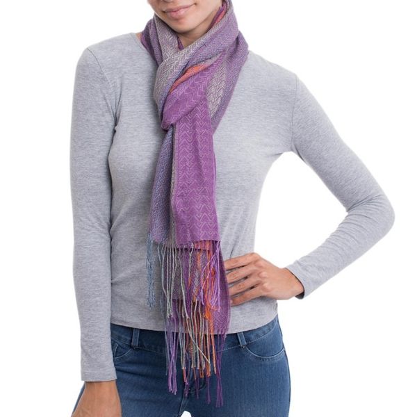 Alternate image for Hand Woven Striped Alpaca Blend Wrap Scarf from Peru Alluring Grace