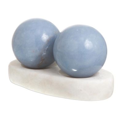 Alternate image for Unique Peace and Calm Angelite Spheres from Peru Pair Celestial Peace
