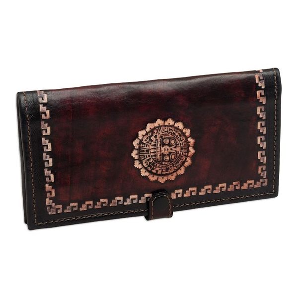 Alternate image for Brown Leather Wallet with Embossed Inca Sun Symbol from Peru Cusco Sun