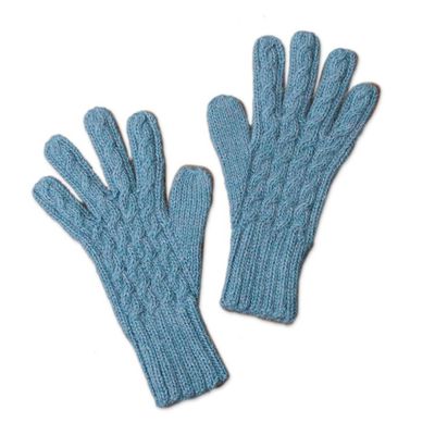 Alternate image for 100 Alpaca Knit Gloves in Light Azure from Peru Winter Delight in Light Azure