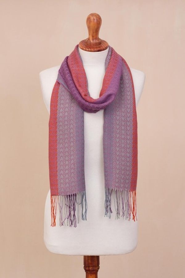 Alternate image for Hand Woven Striped Alpaca Blend Wrap Scarf from Peru Alluring Grace