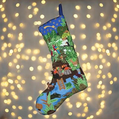 Alternate image for Traditional Arpillera Cotton Blend Patchwork Stocking Peruvian Jungle