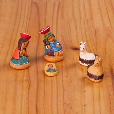Alternate image for Hand-Painted Ceramic Andean Nativity Scene from Peru Cuzco Birth