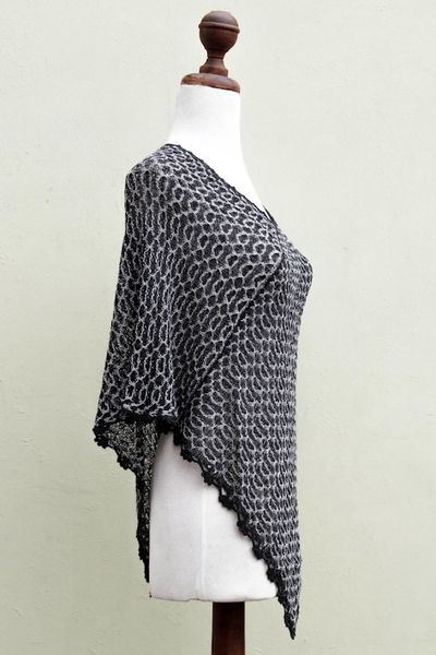 Alternate image for Black White Alpaca Blend Poncho from Peru Black Huancayo