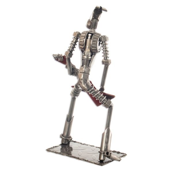 Alternate image for Eco-Friendly Recycled Metal Rock Guitarist Sculpture Rocko the Hammer
