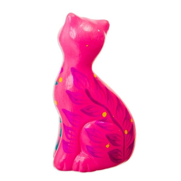 Alternate image for Hand-Painted Pink Ceramic Cat Figurine with Floral Motif Sweet Cat in Pink